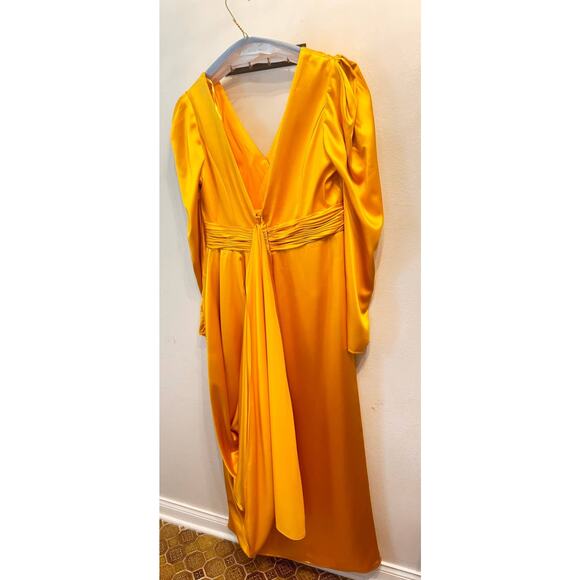 Mac Duggal 12404 FAUX WRAP  A LINE GOWN Formal Dress in Marigold size 14 - Picture 16 of 16